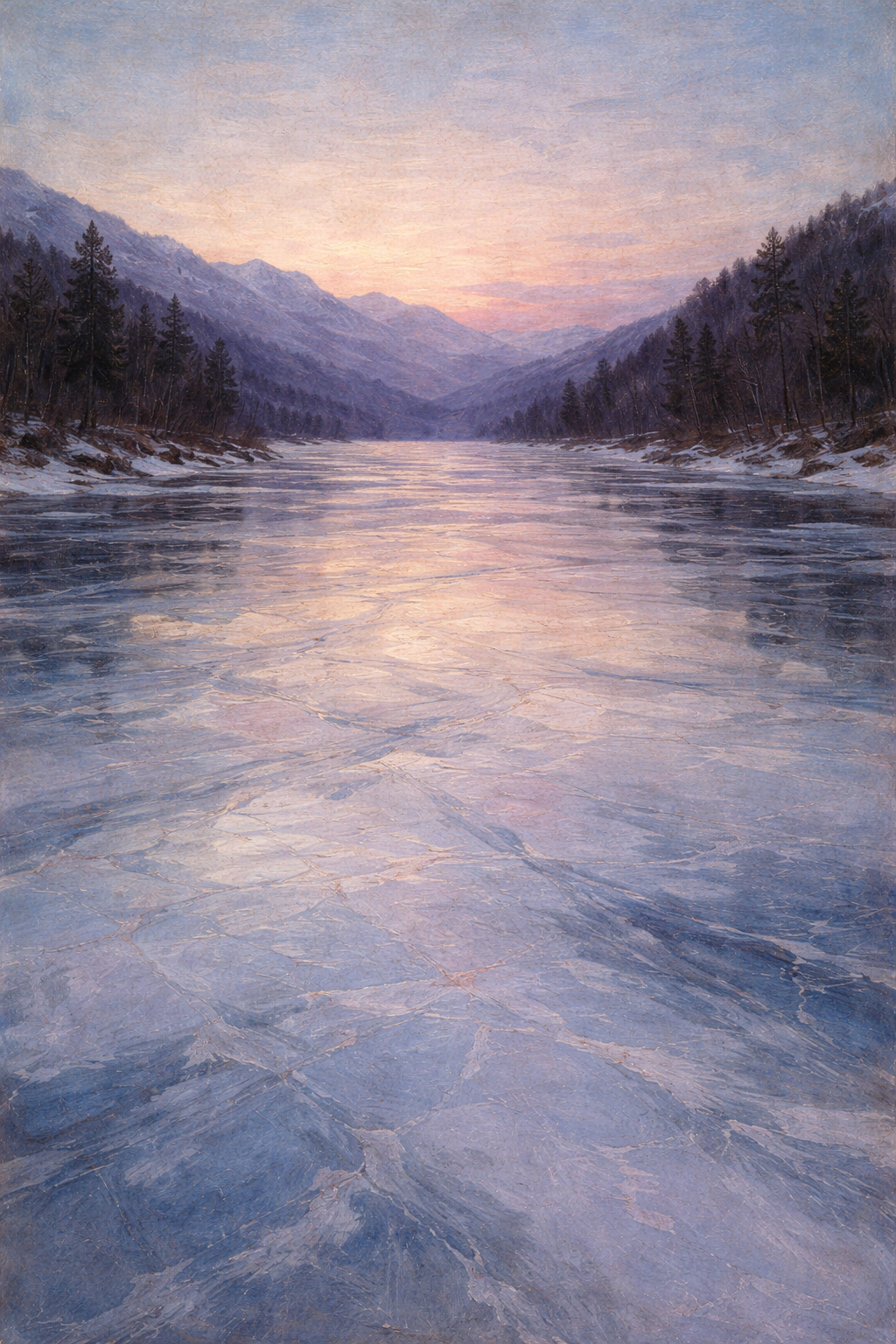 凍った川、薄暮の効果