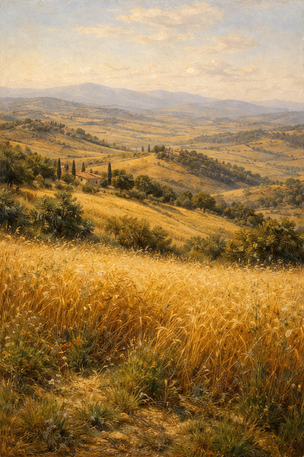 トスカーナの丘、麦畑
