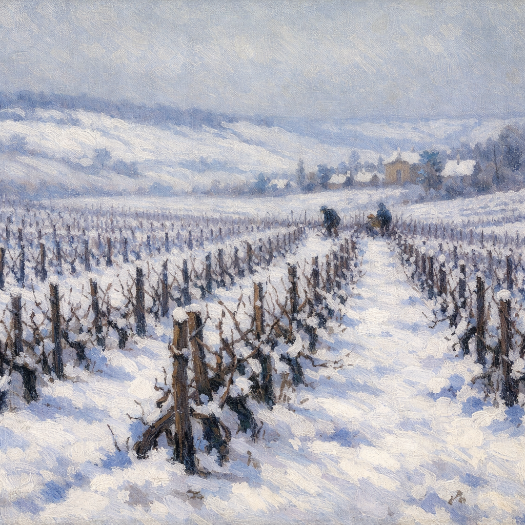 冬のブドウ畑、シャンパン