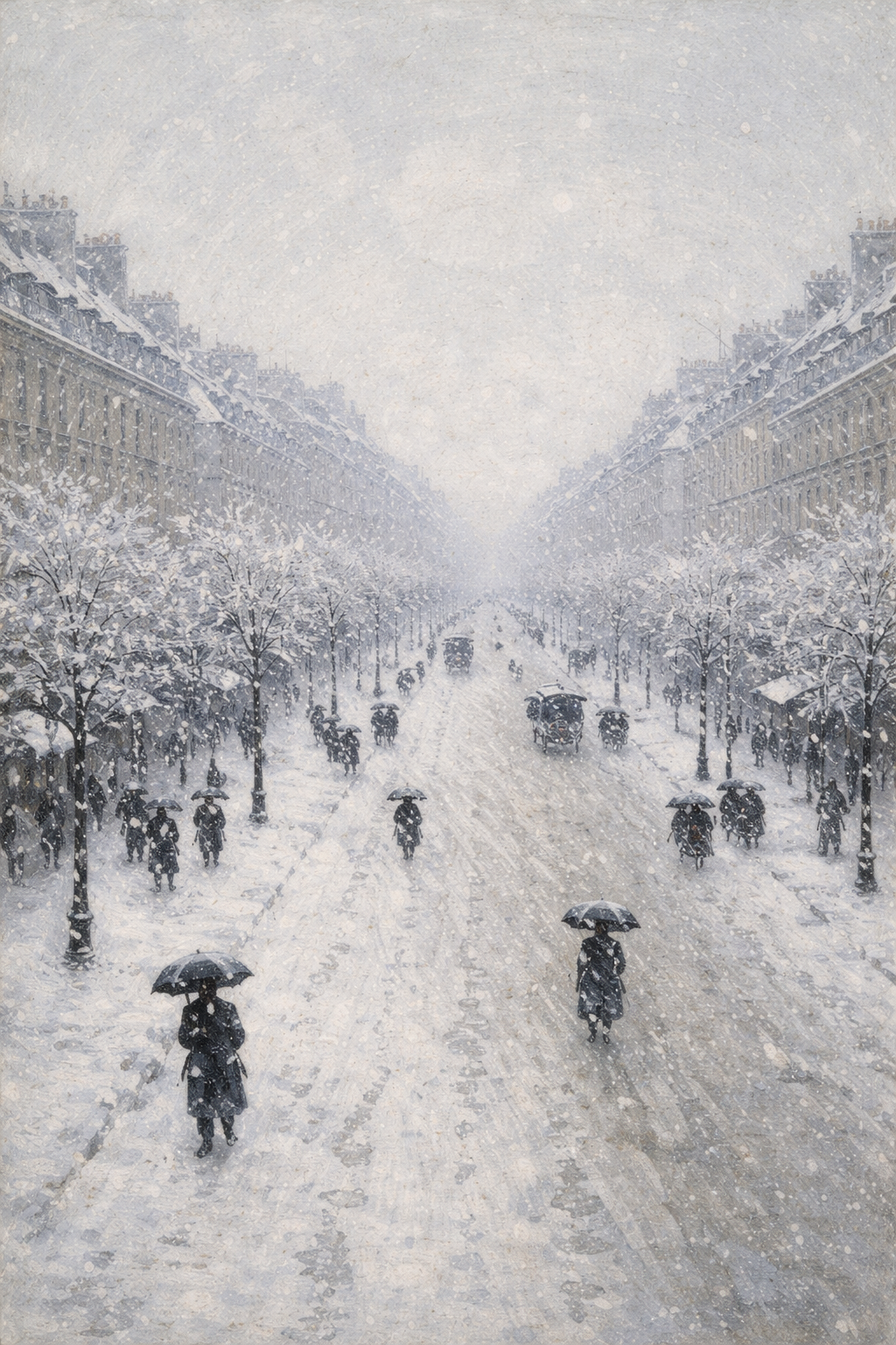 雪の下の大通り、灰色の日