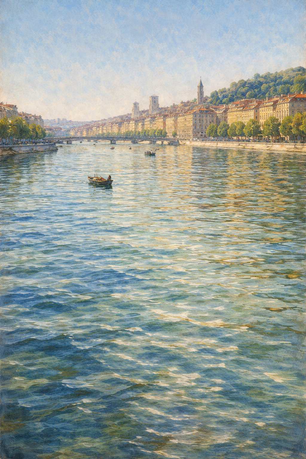 リヨンのソーヌ川、夏の真昼