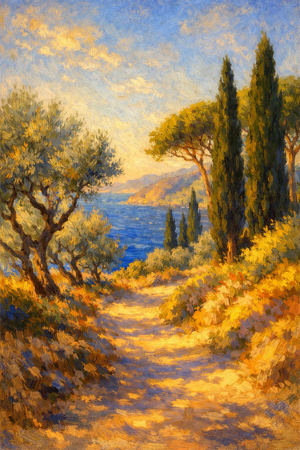 海岸の小道、黄金の光