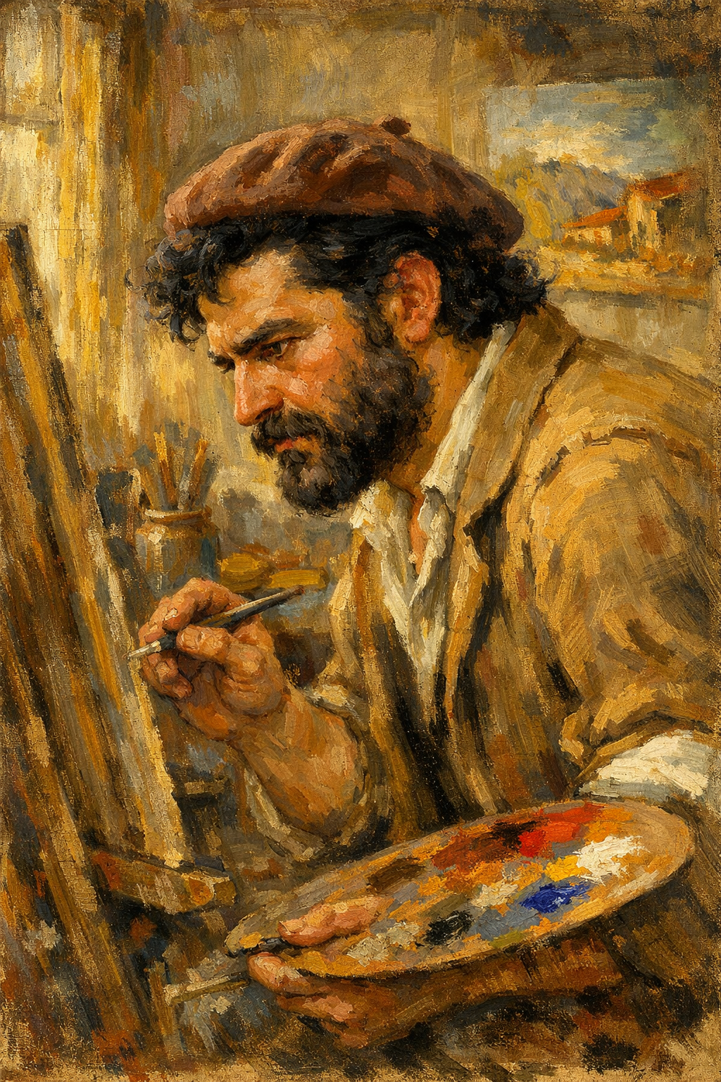 イーゼルの前のモーリス・アルノー