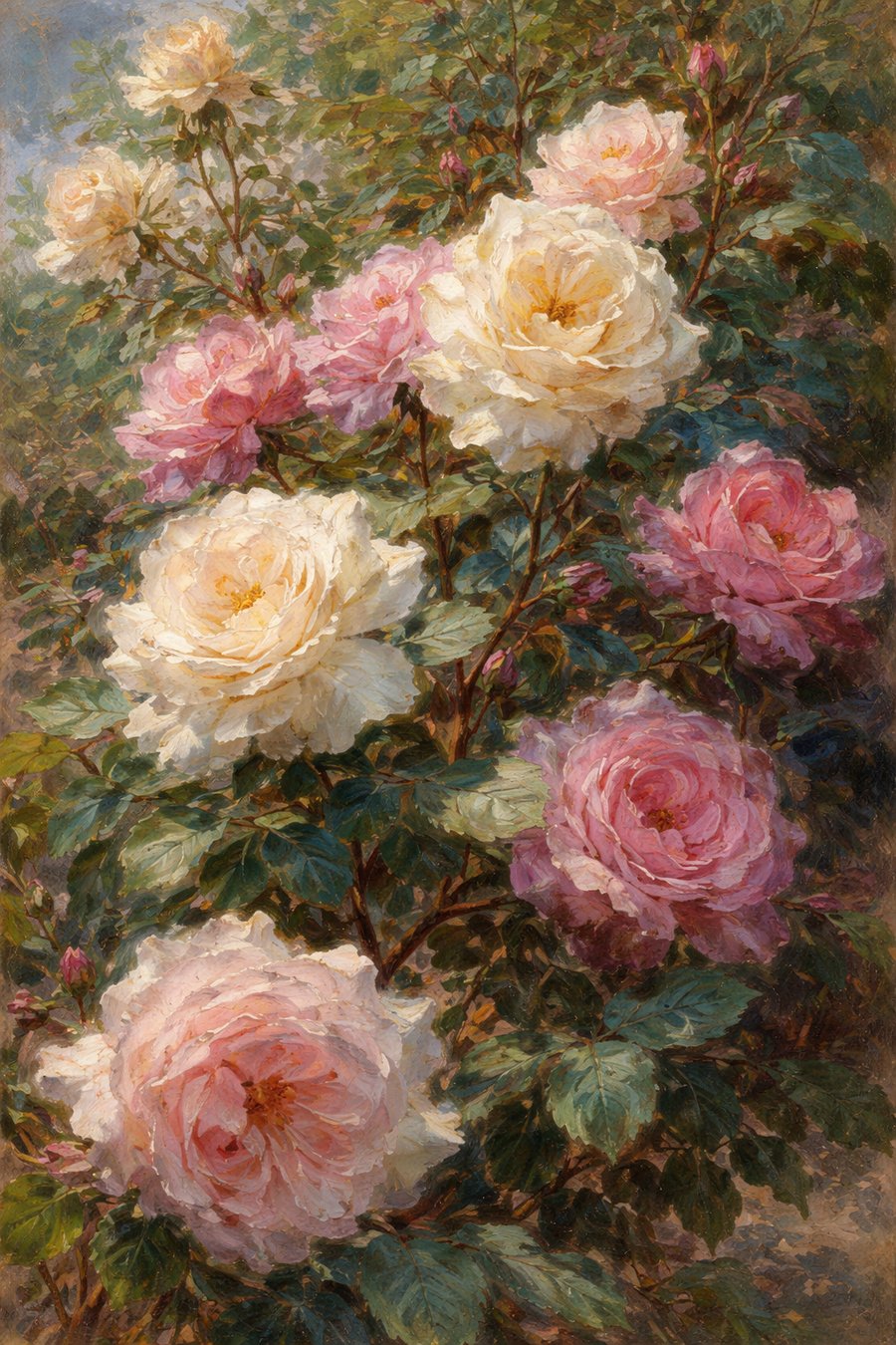 白とピンクのバラ