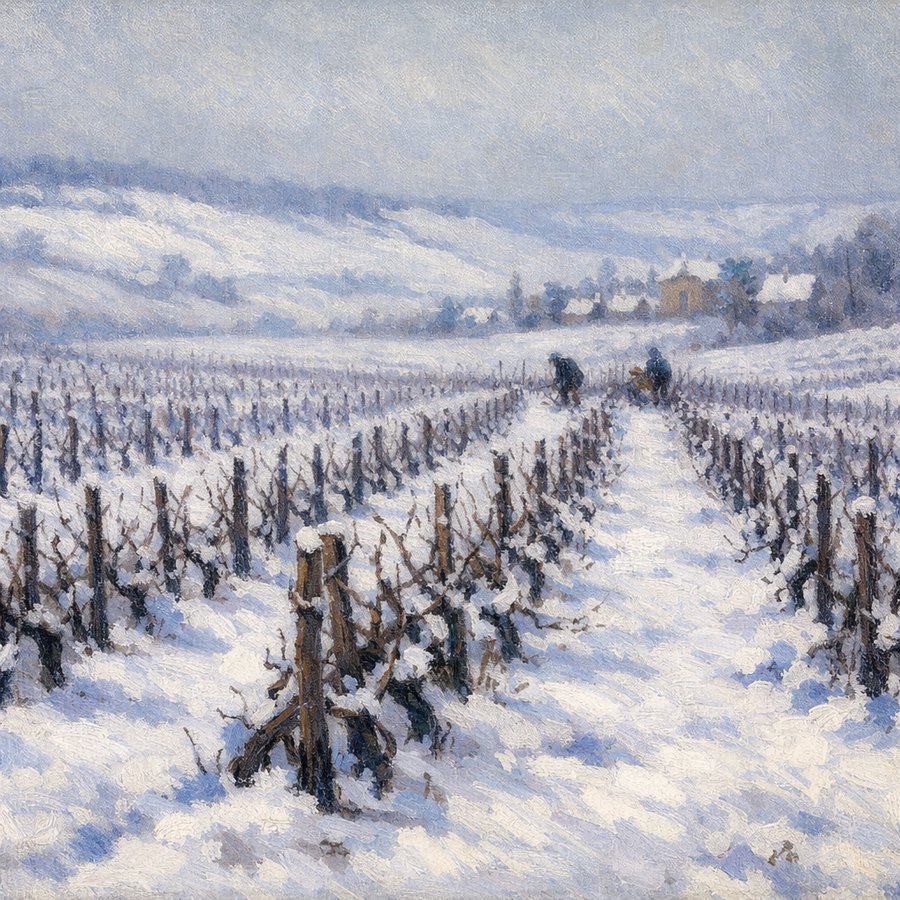 冬のブドウ畑、シャンパン