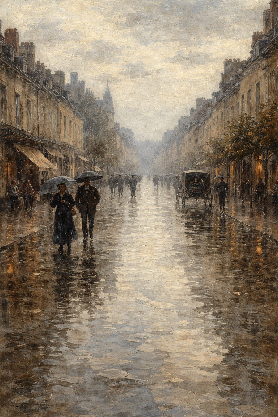 エタンプのメインストリート、雨の日