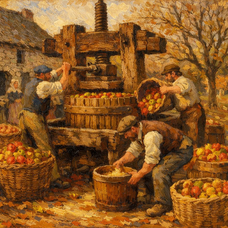 シードル搾油所、秋