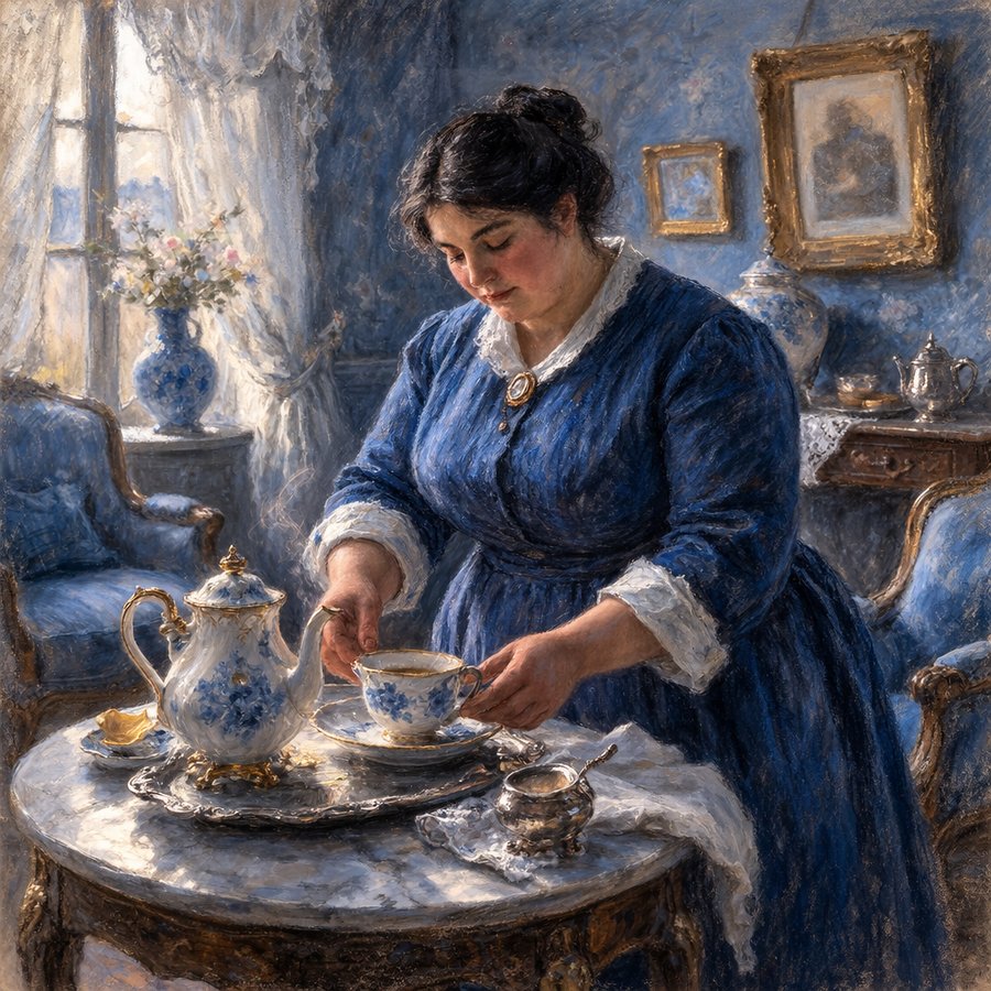 青色の応接室での紅茶の時間