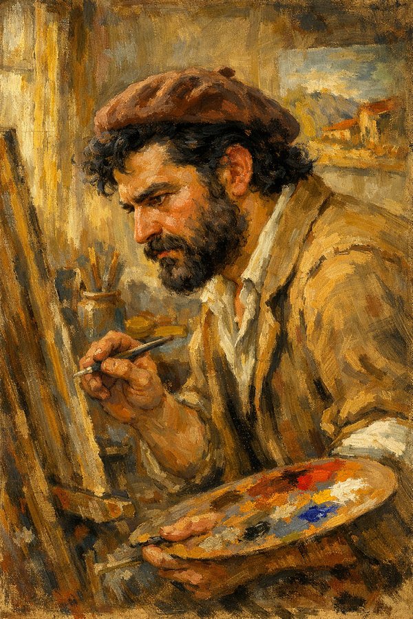 イーゼルの前のモーリス・アルノー